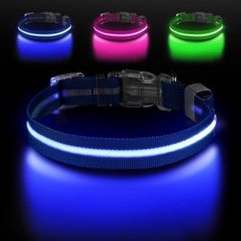 LUMIPAW Baby Blue LED Large Dog Collar | Night Walks just got Safer | Ultra-Bright LED Collar | USB Rechargeable | Waterproof | Adjustable & Durable | 4 Light Modes | Keep Your Pup & Yourself Safe!