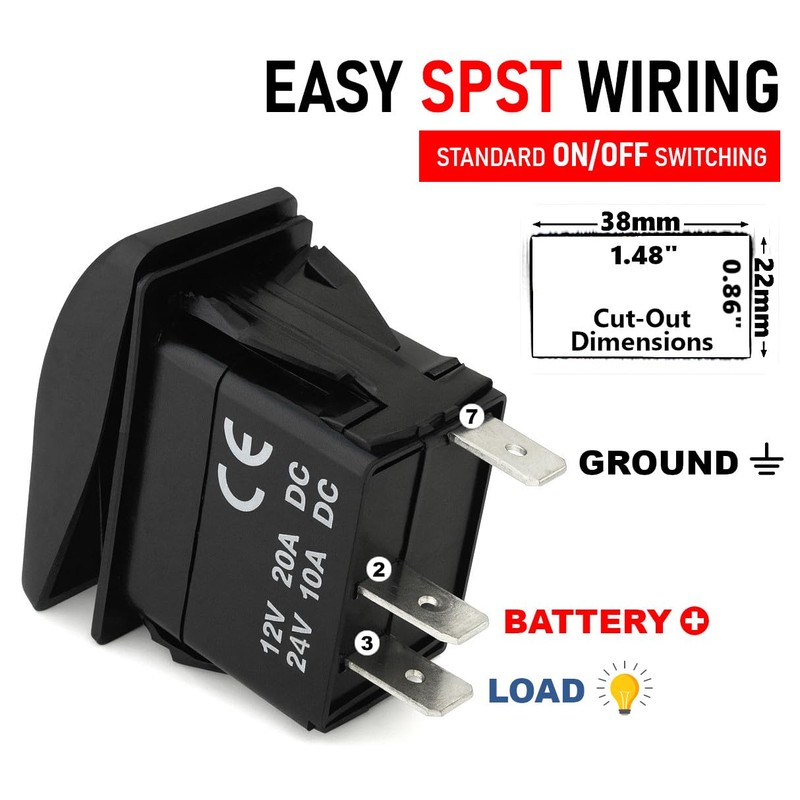 MGI SpeedWare Momentary (ON)/Off Marine Rocker Switches with Illuminated LED,