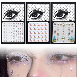 Doyime Rhinestone 3D Shimmering [Set of 3] Crystal Glitter Face Sticker Face Deco Parts (Moon + Diamond + Water Drop)