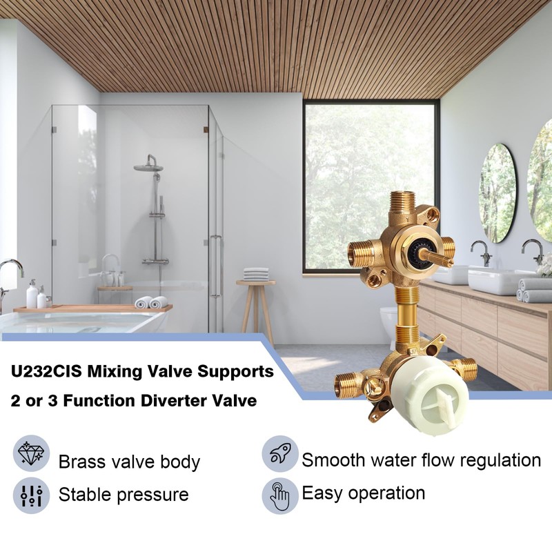 U232CIS Mixing Valve Supports 2 or 3 Function Diverter with