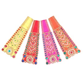 Set of 4 Ganesha Dupatta Silk Puja Cloth Chunari(Size:-9 Inch x 3 Inch) Pooja Chunar Puja Articles for Indian Decoration for Idol Statue Frame Temple(Red+Yellow+Pink+Orange)