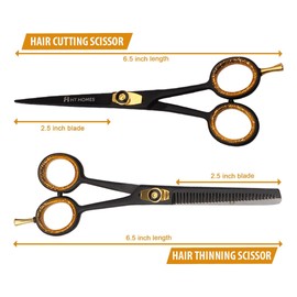 HT Homes Professional Hair Cutting Scissors Set Barber Thinning Scissors & Thinning Shears Kit 6.5 inch Black Hairdressing Shears Professional Barber Scissors Hair Cutting Shears Set Japanese Stainless Steel for Salon with COMB. (6.5" Set of 3, Black)