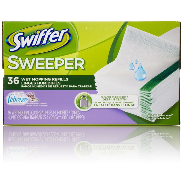 Swiffer Sweeper Wet Mop Pad Refills for Floor Mopping and Cleaning, All Purpose Multi Surface Floor Cleaning Product, Lavender Vanilla and Comfort Scent, 36 Count