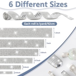 LYXMYGS Rhinestone Ribbon Self Adhesive, 4-Yard Bedazzling Strips, 4-Rolls Rhinestone Strips for DIY Craft, Rhinestones for Crafting, Home Decor and Special Events, 4/6/8/14 Rows Transparent Crystal