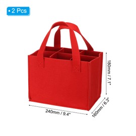 PATIKIL 6 Bottle Wine Carrier Tote Bag, 2 Pack Wine Bottle Carrying Bag with Divider Reusable Wine Storage Bag Felt Grocery Bags Portable Gift Bag, Red
