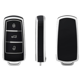 OFFCURVE Car Key Cover Car Key Case Key Fob Cover Car Key Protector 3 Buttons Compatible with VW Volkswagen CC Passat B6 B7 3C CC GTI Alltrack Variant Magotan B5 Cady Golf Polo Sharan (Black Silver)
