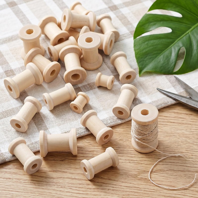 30 PCS Wooden Spools of Crafts, Empty Natural Wood Thread