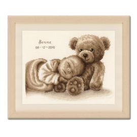 VERVACO Kit Punto Croce Contato SOGNI D'ORO Annuncio Nascita Punto Croce ca. 28 x 22 cm Regalo Personalizzato Set Fai Da Te Attività Creative Adulti Benvenuto Bambino Cross Stitch
