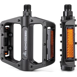 KONG MING CAR Bicycle Pedals, Non-Slip MTB Pedals Made of Aluminium with Reflectors, 9/16 Inch DU Bearings Bicycle Platform Pedals for BMX, MTB, Road Bikes