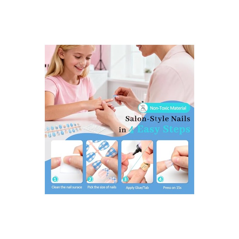 Kit de uñas postizas Qiek de 16 tamaños para niñas: