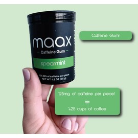 Maax Caffeine Gum | 125mg of caffeine per piece | Spearmint | 125 total pieces per box