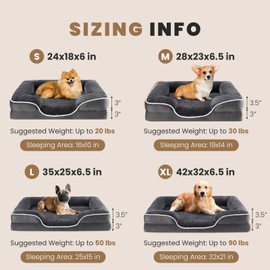 Sweetcrispy Orthopedic Dog Bed, Memory Foam Puppy Sleeping Sofa for Small Pets Washable Removable Cover Non-Slip Base Waterproof Liner Egg Crate for Improved Sleep, Classic Grey, 35"L x 25"W x 6.5"Th
