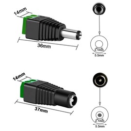 Aiqeer 15 Pairs 12V / 24V 2.1 X 5.5 mm Male and Female DC Power Connector + 10 Pairs Male and Female BNC Video Balun Connector, for Coax Cat5 Cat6 CCTV