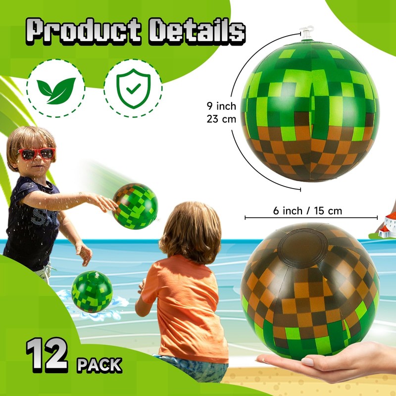 24 Pack Pixel Themed Beach Balls - 6 Inch Floating