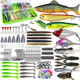 Fishing Lures Kit Set, Baits Tackle Including Crankbaits, Topwater Lures, Spinnerbaits, Worms, Jigs, Hooks, Tackle Box and More Fishing Gear Lures for Bass Trout - Color: 87Pcs Fishing Lures Kit