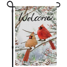 Winter Garden Flag 12x18 Inch Double Sided Cardinal Bird Trees Snow Christmas Holiday Decoration Yard Outdoor Flag