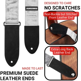 Amumu Crushed Velvet Guitar Strap Silver Flocking for Bass, Electric & Acoustic Guitar Accessories