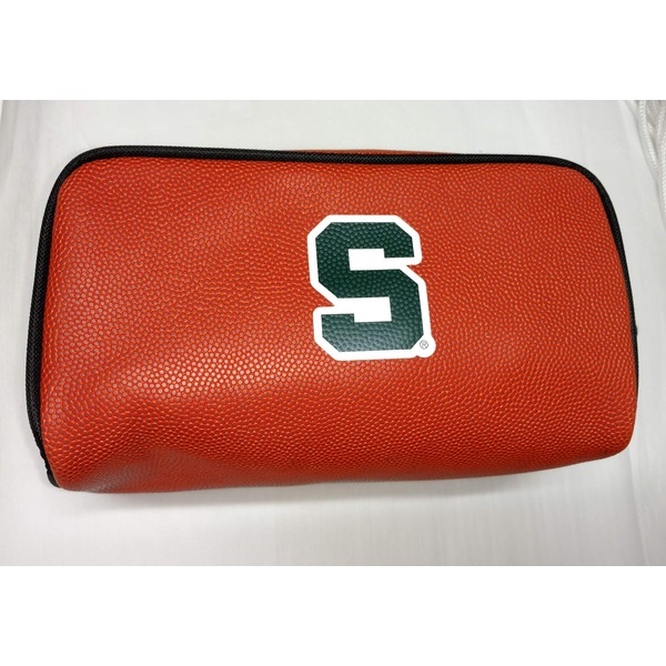 Zumer Sport Michigan State Spartans Basketball Leather Travel Toiletry Kit Zippered Pouch Bag - made from the same exact materials as a basketball - Orange