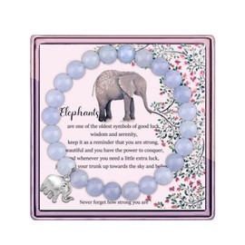Lucky Elephant Bracelet for Women Elephant Gifts Never Forget How Strong You Are Elephant Inspirational Gifts (light blue elephant bracelet)