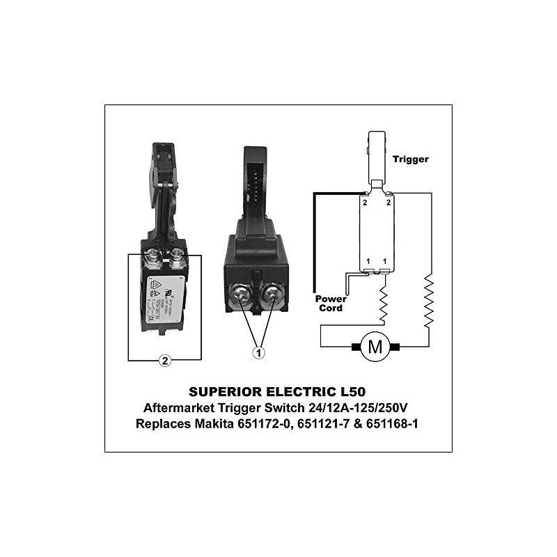 Superior Electric L50 Aftermarket Trigger Switch 24/12A-125/250V replaces OEM 651172-0,