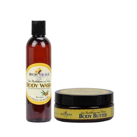 Bee by the Sea Body Wash and Body Butter Skin Care Bundle Set Enriched with Sea Buckthorn and Honey for All Skin Types