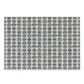 Ambesonne Sugar Skull Cutting Board, Day of the Dead Colorful Skulls with Flowers Mexican Style Pattern, Decorative Tempered Glass Cutting and Serving Board, Small Size, Red White