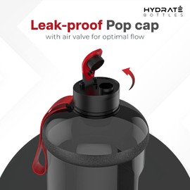 HYDRATE XL Jug 1.3 Litre Water Bottle with Nylon Carrying Strap & Leak-Proof Flip Cap - BPA Free - Ideal for Gym, Clear Water Container Large Sports Bottle, Extra Strong Material Water Jug (Black)