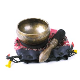 Klangschalen-Set in antiker Optik, inkl. schwarzer Unterlage sowie einem Holz-/ Lederklöppel -5054-L-