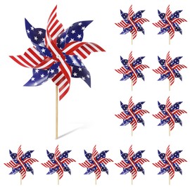 Wind Spinners Outdoor, 12Pcs American Flag Patriotic Pinwheels Red White and Blue Decorations, Garden Wind Spinners Patriotic Outdoor Decor Windmills for Yard Garden, Party Supplies, Memorial Day | HOOSUN