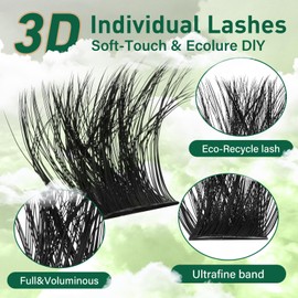 KEYYOU Lash Clusters 3D Effect 231pcs Eyelash Clusters 100D200D 10-18mm D Curl Wispy Lashes Individual Cluster Lashes Natural Volume Soft DIY Lash Extensions (3D-100D200D-D-10-18MIX)