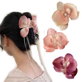 zaoalife 3pcs Artificial Orchid Flower Claw Clips,Flower Hair Claws Ribbon Bow Hair Clips,Fancy Hair Barrettes Bohemian Hair Accessories for Women Girls