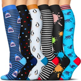 GUCABE A 6 Pairs Compression Socks for Women & Men Circulation, 20-30mmHg is Best Support for Running,Athletic,Sports (A01-multicoloured1-6 Pairs)
