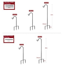 EXCMARK Shepherd Hook Adjustable Height 32/24/16’’ 1/2 inch Thick Use at Weddings, Hanging Solar Lights, Lanterns, Bird Feeders, Metal Hanger Hook (Black,32inch). U.S. Patent.