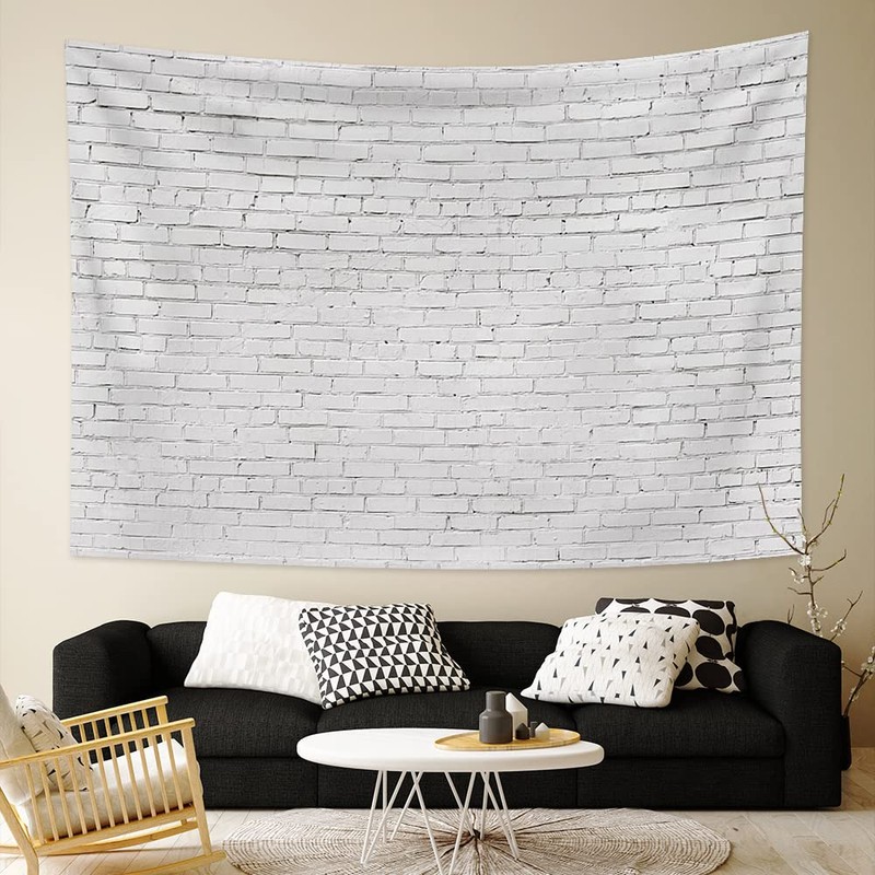 White Brick Tapestry Brick Backdrop Abstract Stone Wall Tapestry for