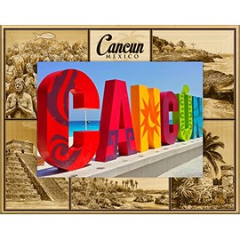 Saddle Mountain Souvenir Cancun Mexico Laser Engraved Wood Picture Frame Landscape (4 x 6)