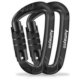 AUMAYCO Auto-Locking Carabiner Clips Black 2PC of 12KN (2697 lbs), Lightweight and Heavy Duty Carabiners for Outdoor, Hiking, Hammock, Swing, Gym, Keychains, Dog Leash and More