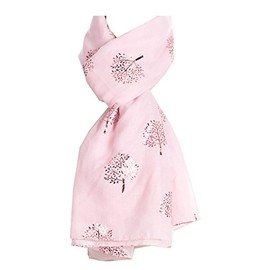 World of Shawls Silver Foil Mulberry Tree Print Fashion Scarf (Baby Pink With Rose Gold Foil Mulberry Tree)