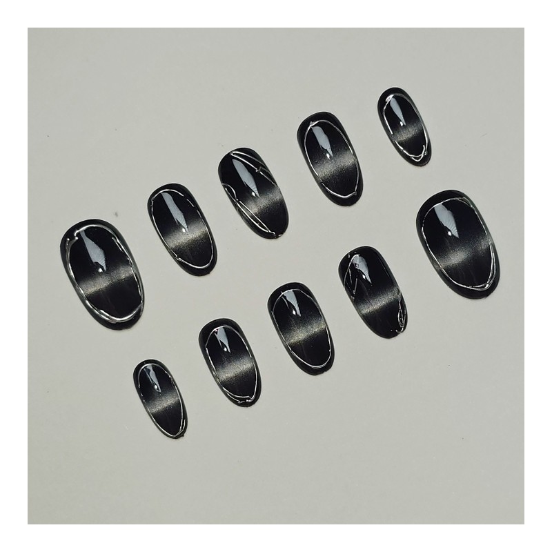 Black Barcode [Handmade Nail Tips] Emily Nail - Oval /