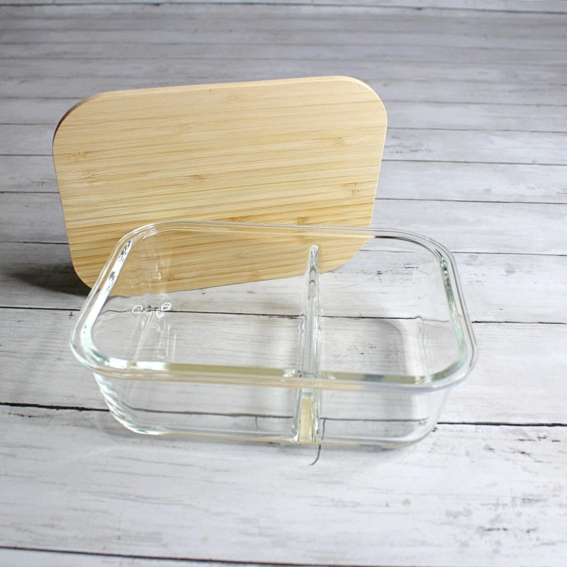 Crofton Divided Glass Dish Food Meal Storage Container Bamboo Airtight