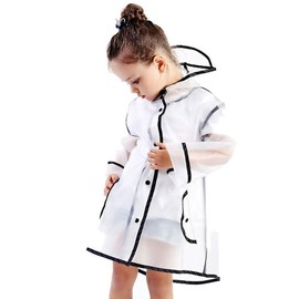 Children Waterproof Rain Poncho Raincoat, Kids Hooded Transparent Protective Cover Rainwear - Color: White, Size: S