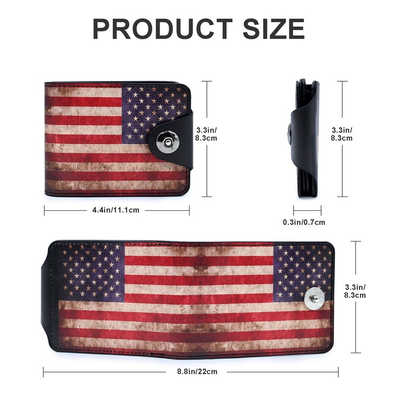 Vintage American Flag Small Wallet Leather Slim Bifold Credit Wallets
