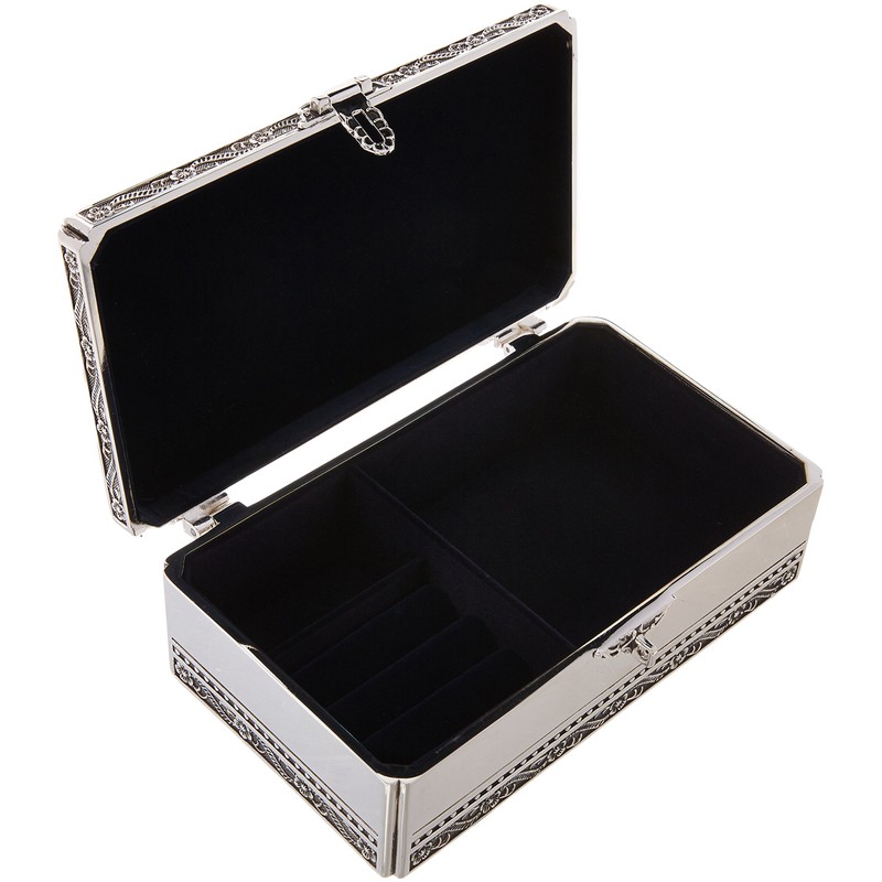 Elegance Silver Antique Silver Jewelry Box with Jeweled Lock
