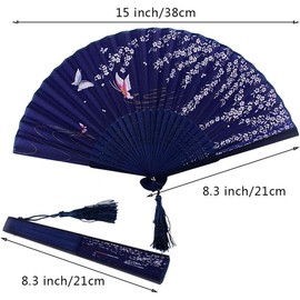 2 Pieces Handheld Fans, Silk Folding Fans with Bamboo Frames for Dancing Cosplay Wedding Party Props Decoration, White Blue