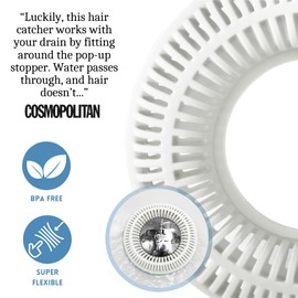 Hair Catcher for Shower Drain & Bathtub – TubRing Pop-Up Drain Protector & Strainer, Reusable Silicone Stopper for Bathroom Clog Prevention, Fits 1.85"–2.16" Drains | White