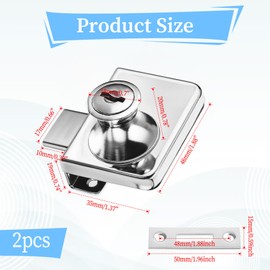 Vin Beauty 2 Pcs Glass Cabinet Locks, Stainless Steel, Mortise Lock, Cabinet and Furniture Locks, Silver