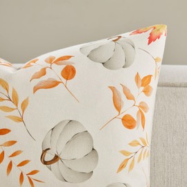 YZJZEDS 100% Cotton Fall Pillow Covers Set of 2, 24x24 Inch Pumpkin & Maple Leaf Print Farmhouse Thanksgiving Throw Pillow Covers Cushion Case Fall Home Decor for Sofa Bed Living Room