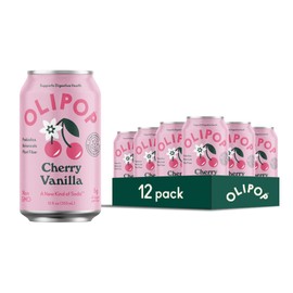 OLIPOP Prebiotic Soda Pop, Cherry Vanilla, A New Kind of Soda Packed with Prebiotics, Fiber, and Botanicals, Gluten Free, Vegan, GMO Free, 12oz (12-Cans)