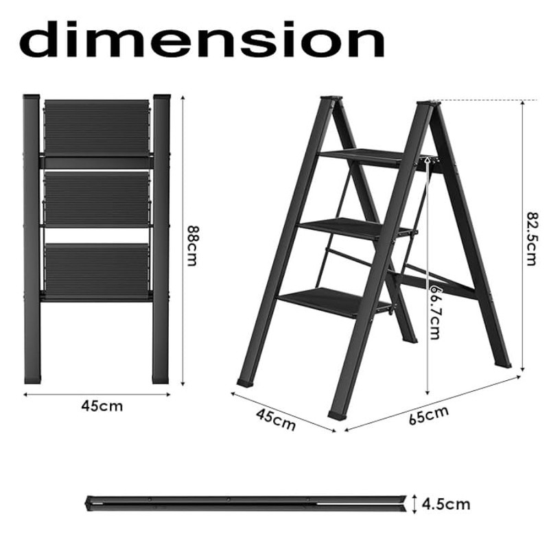 MAMIZO 3-Step Aluminum Step Ladder - Portable and Lightweight with