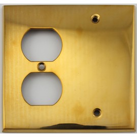 Unlacquered Polished Brass 2 Gang Combination Switch Plate - 1 Duplex Outlet Opening 1 Blank