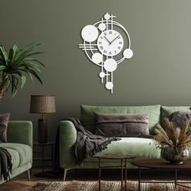 SIGNLEADER Metal Wall Clock Wall Art Decor, Modern Geometric Wall Sculpture Clock Silent Battery Operated Hangings Home Decoration for Living Room, Bedroom, Kitchen, Bathroom - 24" White